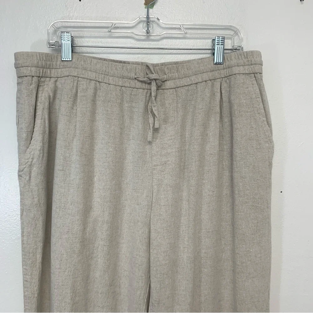 Zara Pants Woman XL Linen Blend Pull On Drawstring Pockets Neutral Tapered Ankle